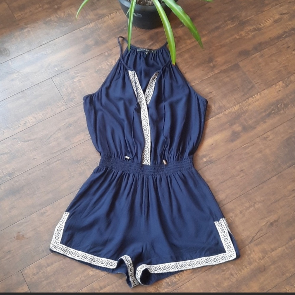Dynamite Size XS Dark Blue Sleeveless 100% Viscose Romper